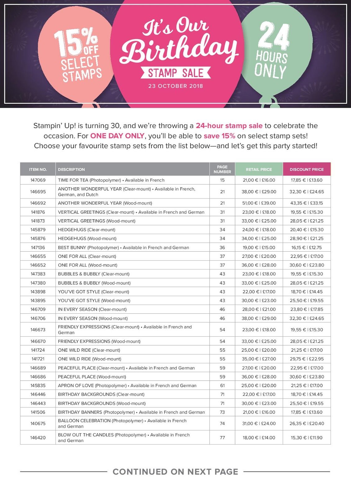 15% OFF SELECTED STAMP SETS  -ONE DAY ONLY